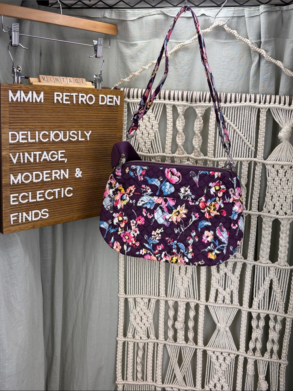 Vera Bradley Quilted Carson Crossbody Bag in Burgundy Indiana Rose